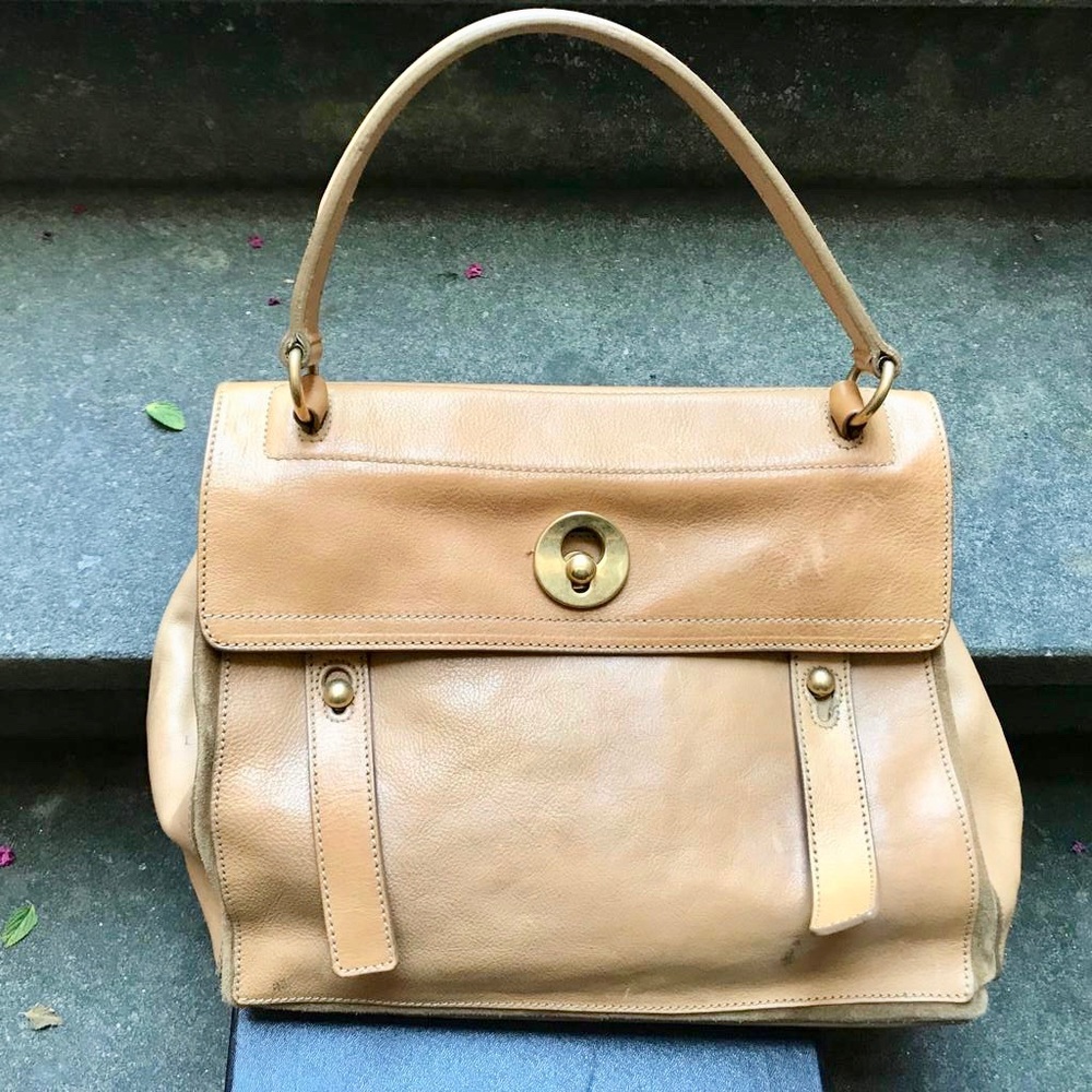 Yves Saint Laurent beige leather hand bag